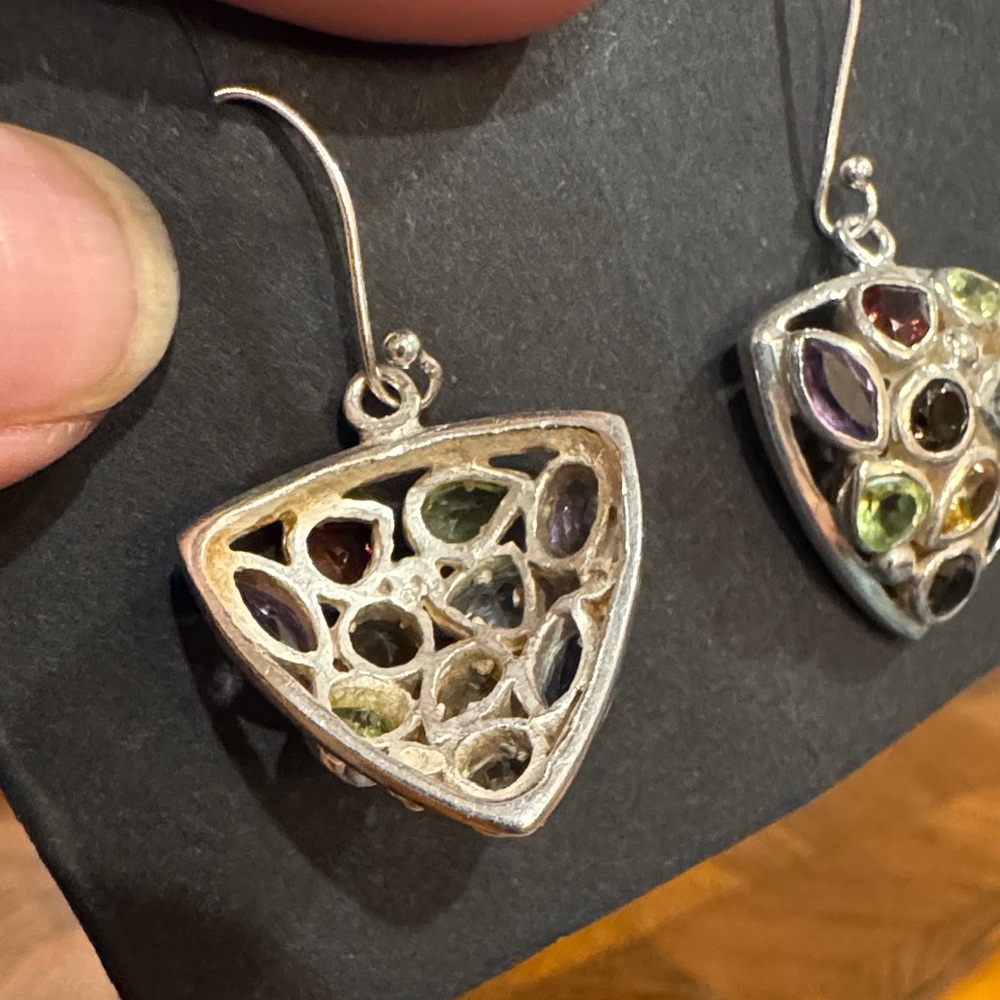 Silver Multicolor Gemstone Earrings - image 3